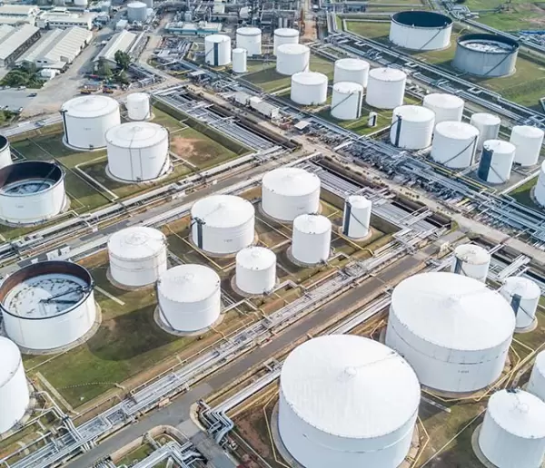 aerial view of storage tanks