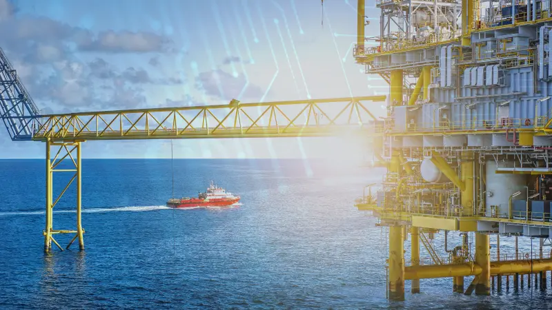 Oil rig with digital lines