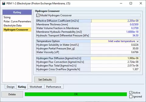 Petro-SIM hydrogen crossover