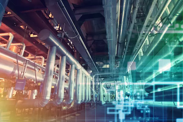 factory pipework with digital overlay