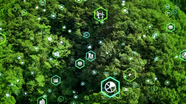 Trees with environmental technology concept icons