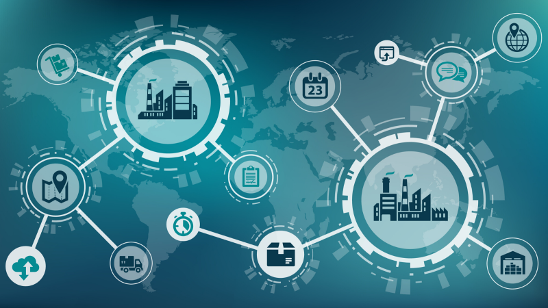 refinery and communication images in connecting circles