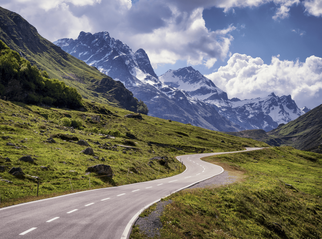 country road at the European alps