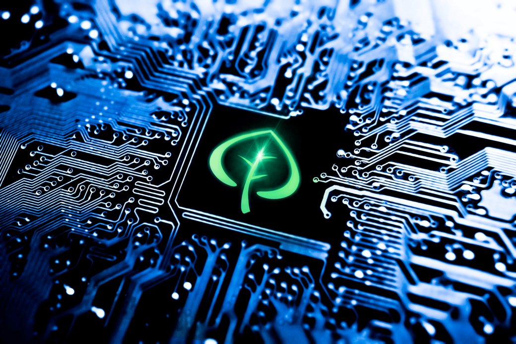 symbol of a leaf on computer circuit board