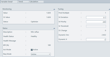 Dashboard showing tuning parameters